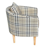 Anaelle Panana Fauteuils Cabriolet en Tissu à Carreaux + Bois Oreiller Chauffeuse, Salle à Manger, Salon, Bureau, Café, Taille: 58 x 45 x 70cm, Poids: 13kg