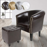 MIADOMODO Fauteuil Chesterfield avec Tabouret - en Bois et Simili Cuir, Éléments Décoratifs en Cuivre, Capacité 100 kg, Couleur au Choix - Chaise, Meubles, Fauteuil Cabriolet, Salon, Maison (Marron)