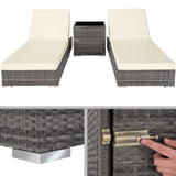 TecTake 403088 2X Chaise Longue Bain de Soleil + Table, en Aluminium et Résine Tressée + Deux Set de Housses + Housse de Protection, Gris