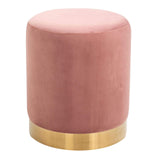 IDIMEX Pouf Ottoman Omero Bout de canapé Repose Pieds Tabouret Rond avec Base en métal doré, siège avec Assise rembourrée en Velours cuivre Rose