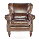 Phoenixarts 463 Fauteuil Club Vintage en Cuir véritable, Fauteuil à Oreilles Lounge, Marron