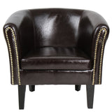 MIADOMODO Fauteuil Chesterfield avec Tabouret - en Bois et Simili Cuir, Éléments Décoratifs en Cuivre, Capacité 100 kg, Couleur au Choix - Chaise, Meubles, Fauteuil Cabriolet, Salon, Maison (Marron)