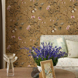 ACCEY Pays d'Amérique fonds d'écran style rustique vintage nostalgique salon chambre fleurs et oiseaux vert foncé papier peint arrière TV@99102_brown_5.3㎡