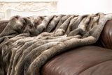 Couverture en fourrure en fausse fourrure loup gris/marron 220 x 240 cm