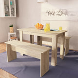 Tidyard 3 pcs Mobilier de Salle à Manger | Table a Manger | Mobilier de Cuisine | Table de Cuisine avec 1 Table et 2 Bancs Aggloméré Chêne
