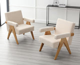 Wahson Fauteuil de Salon en Lin en Bois Massif Fauteuil Salon Confortable avec Accoudoirs Fauteuil pour Chambre/Salon, Beige