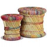 vidaXL 2x Tabouret Bambou avec Détails Chindi Multicolore Meuble de Salon