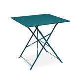 Salon de Jardin bistrot Pliable - Emilia carré Bleu Canard - Table carrée 70x70cm avec Deux chaises Pliantes, Acier thermolaqué