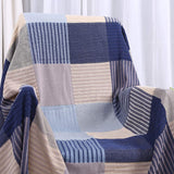 Raylans Jeté de Lit Tricotée Jeté de Canapé Antidérapage Bleu Carreau Couverture de Fauteuil Décorative Housse de Canapé Multi-usages
