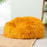 Icon Pouf Classique en Fausse Fourrure Mongole Yeti, Jaune Ocre, Poufs de Salon, 85cm x 50cm, Pouf Poire Grand, Chaise pour Chambre