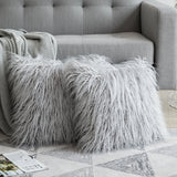MIULEE Lot de 2 Housse de Coussin de Canapé en Fausse Fourrure Deluxe Décoratif Maison Chambre Lit Super Doux Peluche Mongolie Taie d'oreiller 45X45cm Gris Clair