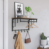 VASAGLE Porte-Manteau Mural avec étagère de Rangement, Vintage, étagère Murale avec Crochets, étagère Murale avec Tringle, 5 Crochets, pour Entrée, Couloir, Chambre, Salle de Bains, Salon LCR12BX