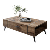 lukmebel Onyx Loft Table Basse Chêne Flagstaff Résistant Très Durable 104x60x41,5 Système Push-to-Open sur Pieds Métal