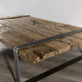 MACABANE Table Basse Bois Massif cerclée métal, 169x94x16