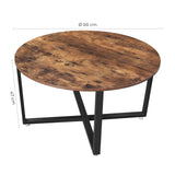VASAGLE Table Basse Ronde, Table de Salon, Style Industriel, Cadre Métallique Durable, Facile à Assembler, pour Salon, Chambre à Coucher, Marron Rustique LCT88X