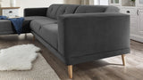 Bobochic LUNA Canapé d'Angle Gauche Fixe 3 places  avec Pouf Gris Foncé, 308 x 166 x 75 cm