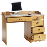IDIMEX Bureau Colette Rangement avec 5 tiroirs et Plateau avec corniche, en pin Massif lasuré Couleur Miel