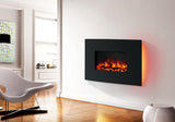 Cheminée électrique murale Egton, vitre bombée noire, 1 & 2 kW, Télécommande programmable 7 jours (L 910 mm x H 580 mm x P 180 mm)
