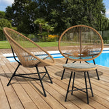 IDMarket - Salon de Jardin Izmir Table et 2 fauteuils Oeuf Cordage Effet rotin