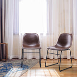 RFIVER Chaise de Salle à Manger de Style Vintage Confortable avec Siège en Cuir PU et Base en Métal Robuste pour Cuisine Salon Lot de 2 Brun BS1003