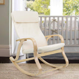 SONGMICS Fauteuil à Bascule en Bois de Bouleau, Chaise berçante, avec Oreiller, Housse en Coton, Capacité de Charge 120 kg, Beige LYY30M