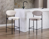 Wahson Lot de 2 Chaise de Bar en Peluche, Tabouret de Bar Moderne Rembourré avec Pieds en Métal, Chaise Huate Bar Confortable pour Îlot et Bar, Gris