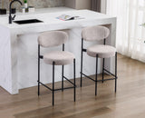 Wahson Lot de 2 Chaise de Bar en Peluche, Tabouret de Bar Moderne Rembourré avec Pieds en Métal, Chaise Huate Bar Confortable pour Îlot et Bar, Gris