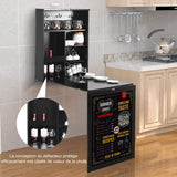 COSTWAY Table Murale Rabattable Pliable avec Etagère Intégrée et Tableau Noir en MDF 75 x 15,8 x 60,1CM Gain de Place Idéal pour Salon, Salle à Manger, Bureau (Noir)
