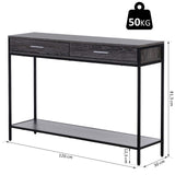 Homcom Console Table d'appoint Design Industriel dim. 120L x 30l x 81H cm 2 tiroirs étagère Acier Noir Panneaux Particules Bois Gris