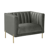 DecoInParis Fauteuil Moderne en Velours Pieds doré Roby (Gris)
