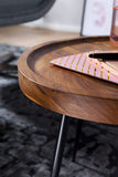 FineBuy Table d'appoint Rond 46 x 40 x 46 cm Sheesham Bois Massif métal Table Basse | Style Industriel Bois véritable Table de Salon | Table en Bois Jambes métalliques | Add on Table Table décorative