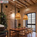 Xungzl Lampe en rotin Creative tissé à la Main Lustre Rural rétro Restaurant Bamboo Chambre Lampe Balcon étude rotin personnalité Lustre Ferme Le Restaurant Maison de thé Lustre éclairage E27