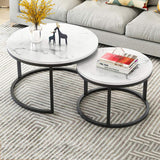 XWZJY Facile Table Basse empilable, Salon Tables gigognes Rondes, Ensemble de 2 Canapé Fin/Table d'appoint, Impression en marbre et Cadre en Acier, Facile à Nettoyer