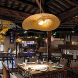 Lampe Pendentif Tissage Vintage Lampe Bambou Et Rotin Naturel Tissé Suspendu Creative Nostalgique Réglable E27 Lustre Restaurant Tea Room Chambre Salon Café Bamboo Lampes Suspendues