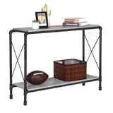 VASAGLE Table de Console, Table d'entrée, Bout de canapé, Imitation béton, Pieds en Fer, 2 Niveaux, pour Couloir, Entrée, Salon, Gris béton LNT83BG