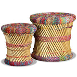 vidaXL 2x Tabouret Bambou avec Détails Chindi Multicolore Meuble de Salon