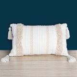Lomohoo - Taie d'oreiller moderne simple touffeté à pompons géométriques tricotés pour décoration d'intérieur, beige uni, Coton, beige, 30cm x 50cm