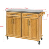 SoBuy® FKW69-N Desserte sur roulettes Meuble de Cuisine de Service Roulant en Bambou - Plans de Travail en Acier INOX Rabattables - Grande Armoire de Rangement