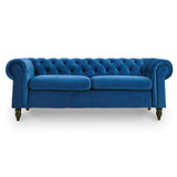 DecoInParis Canapé Chesterfield 3 Places en Velours Winston (Bleu)