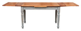 Table à rallonge champêtre en bois massif de tilleul massif, cadre gris antique, plateau fini naturel L160xPR90xH80 cm