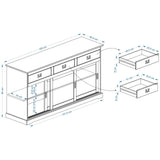 IDIMEX Buffet Savona bahut vaisselier Commode avec 3 tiroirs et 3 Portes coulissantes, en pin Massif lasuré Brun