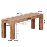 FineBuy Banc de Cuisine Bois Massif Acacia 140 x 45 x 35 cm Champêtre | Salle à Manger Banque - Capacité de Charge maximale: 150-200 kg - Banc pour Table de Cuisine | Banc Salle à Manger