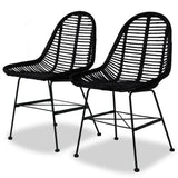 vidaXL 2X Chaise de Salle à Manger Rotin Naturel Noir Fauteuil Meuble de Salon