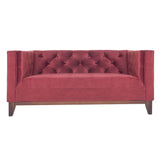 Maisonetstyles Canapé 2 Places en Velours Rouge et piètement en Bois - Malacca