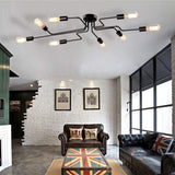 CARYS Plafonnier Lustres Retro Industriel Design Luminaire Plafonnier 8 Lampe de suspension Métal Noir E27 Pour Enfant Chambre Cuisine Salon Couloir Loft