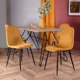 Ensemble de 4 chaises de salle à manger de cuisine, faciles à assembler, chaises latérales à coussin en velours avec de solides pattes en métal noir pour le salon de la cuisine familiale, jaune