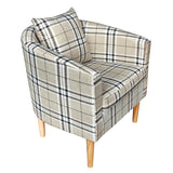 Anaelle Panana Fauteuils Cabriolet en Tissu à Carreaux + Bois Oreiller Chauffeuse, Salle à Manger, Salon, Bureau, Café, Taille: 58 x 45 x 70cm, Poids: 13kg
