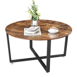 VASAGLE Table Basse Ronde, Table de Salon, Style Industriel, Cadre Métallique Durable, Facile à Assembler, pour Salon, Chambre à Coucher, Marron Rustique LCT88X