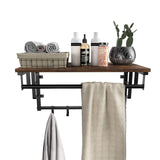 VASAGLE Porte-Manteau Mural avec étagère de Rangement, Vintage, étagère Murale avec Crochets, étagère Murale avec Tringle, 5 Crochets, pour Entrée, Couloir, Chambre, Salle de Bains, Salon LCR12BX