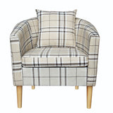 Anaelle Panana Fauteuils Cabriolet en Tissu à Carreaux + Bois Oreiller Chauffeuse, Salle à Manger, Salon, Bureau, Café, Taille: 58 x 45 x 70cm, Poids: 13kg